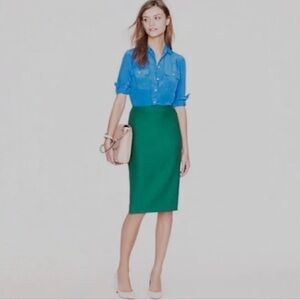 NWOT J. Crew No. 2 Emerald Green Double Serge Cotton Pencil Skirt